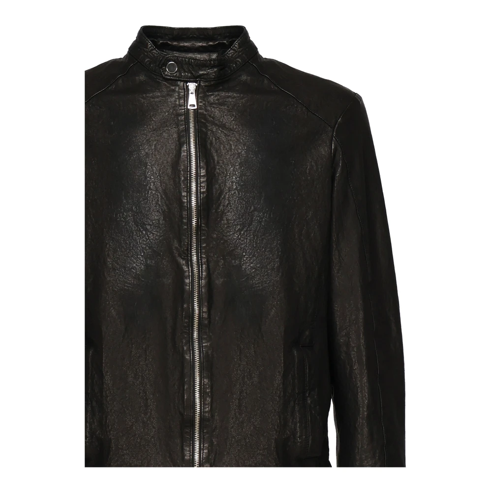 Giuliano Galiano Zwarte leren jas met ritssluiting Black Heren