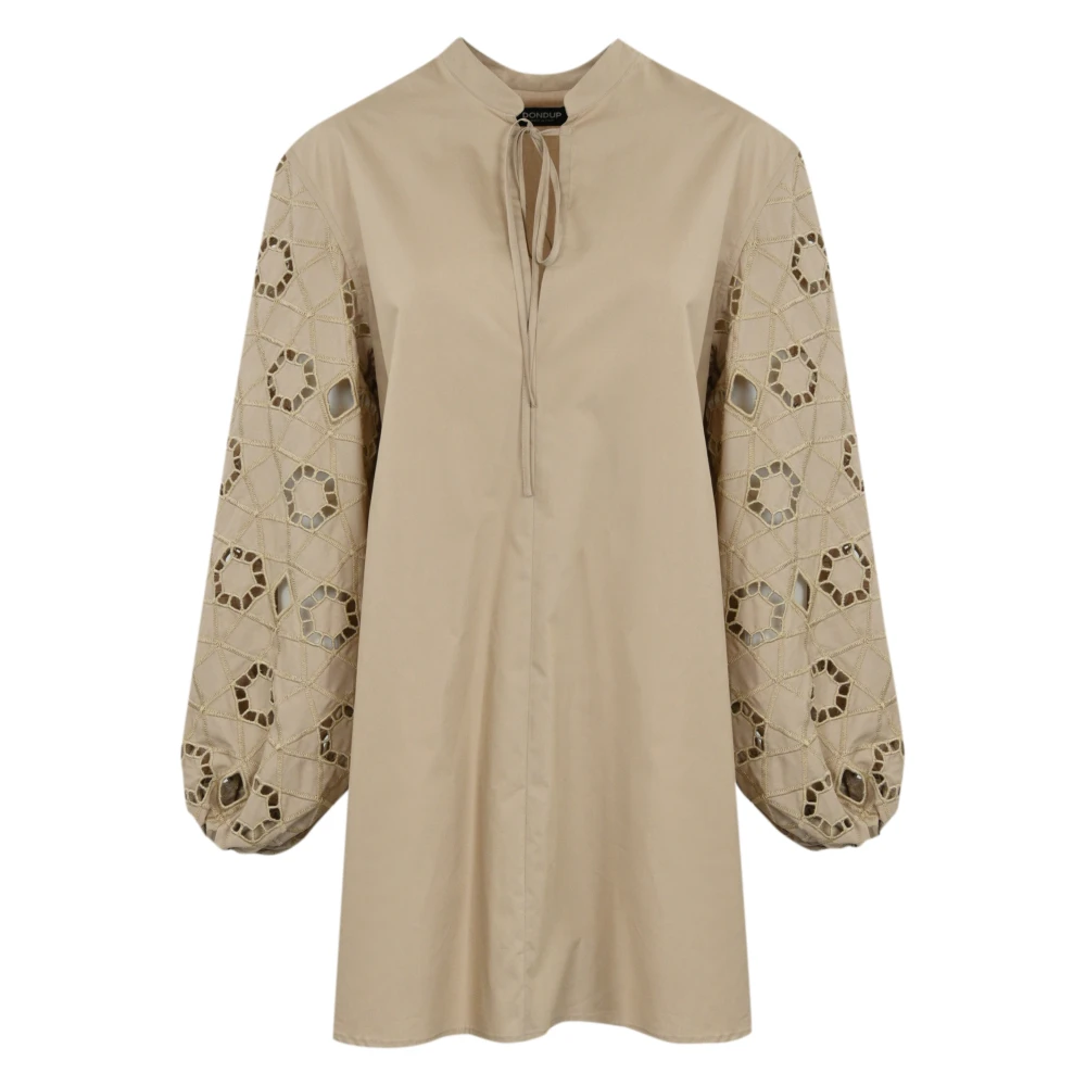 Dondup Katoenen Geborduurde Jurk met Lange Mouwen Beige Dames