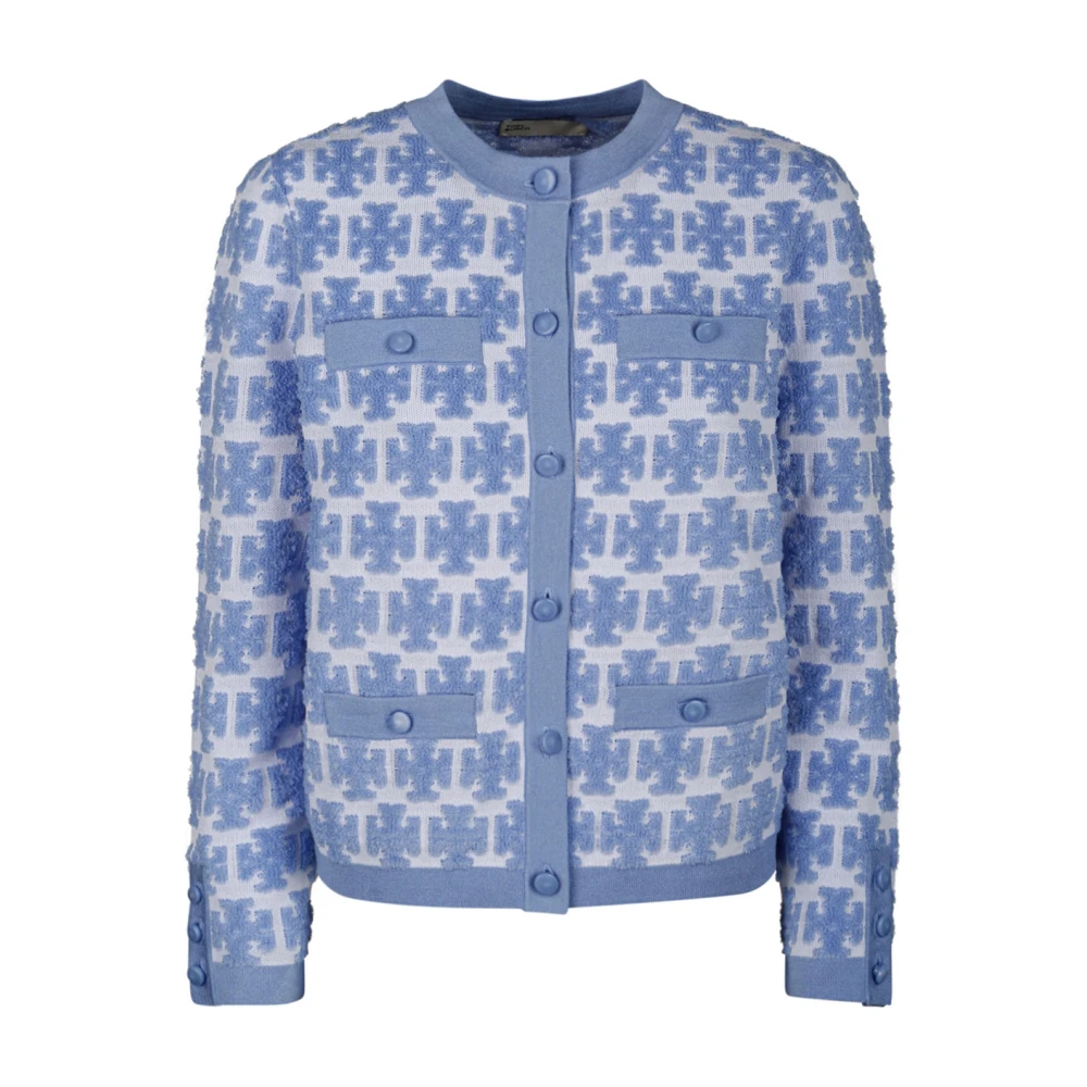 Tory Burch Women's Blue/White And Logo Cardigan
