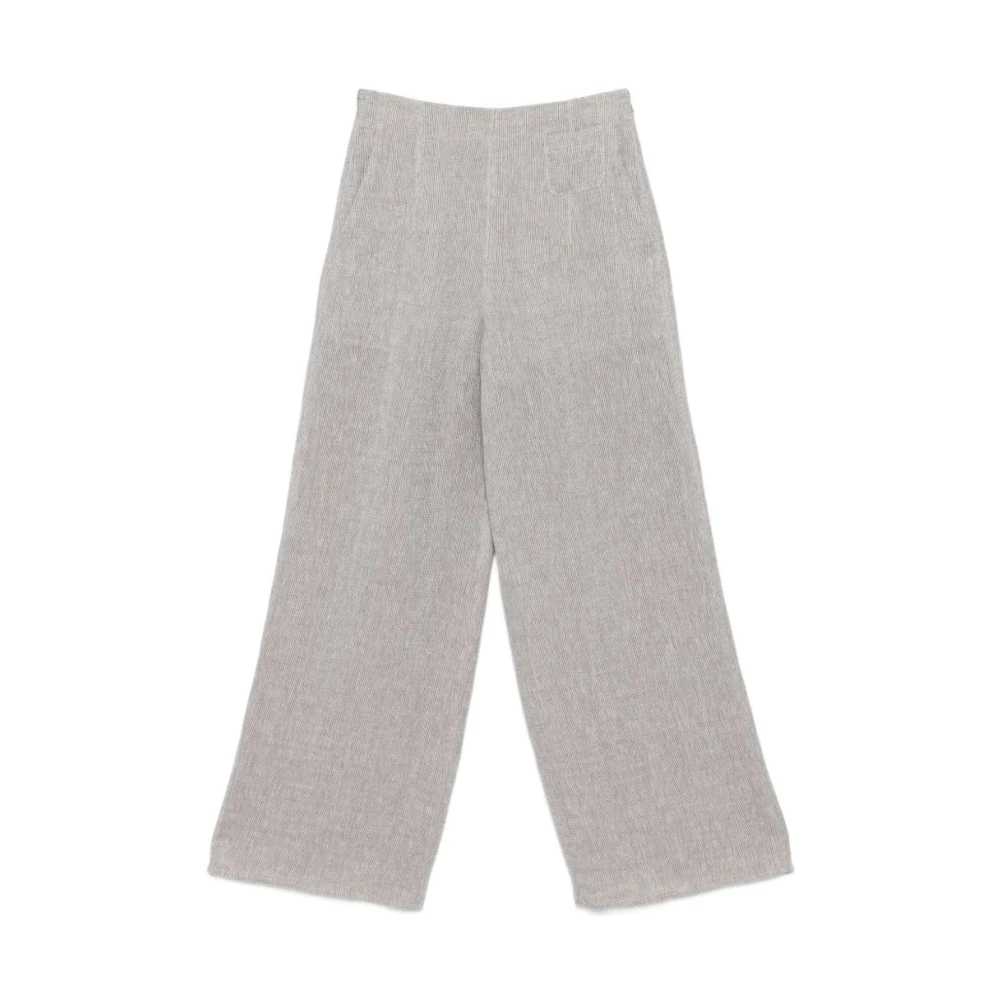 Emporio Armani Women's Gray Wide Trousers, S, Linen Trousers