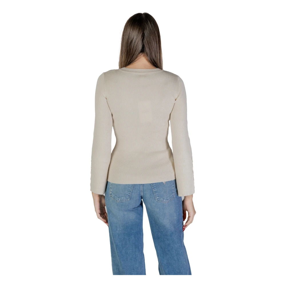 Only Wit Langemouw Gebreid Ronde Hals White Dames