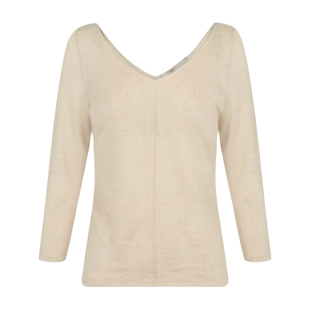 Cortana Beige V-Neck Knitwear, Female, Xl, Botanica, Jersey In Raw Linen Point