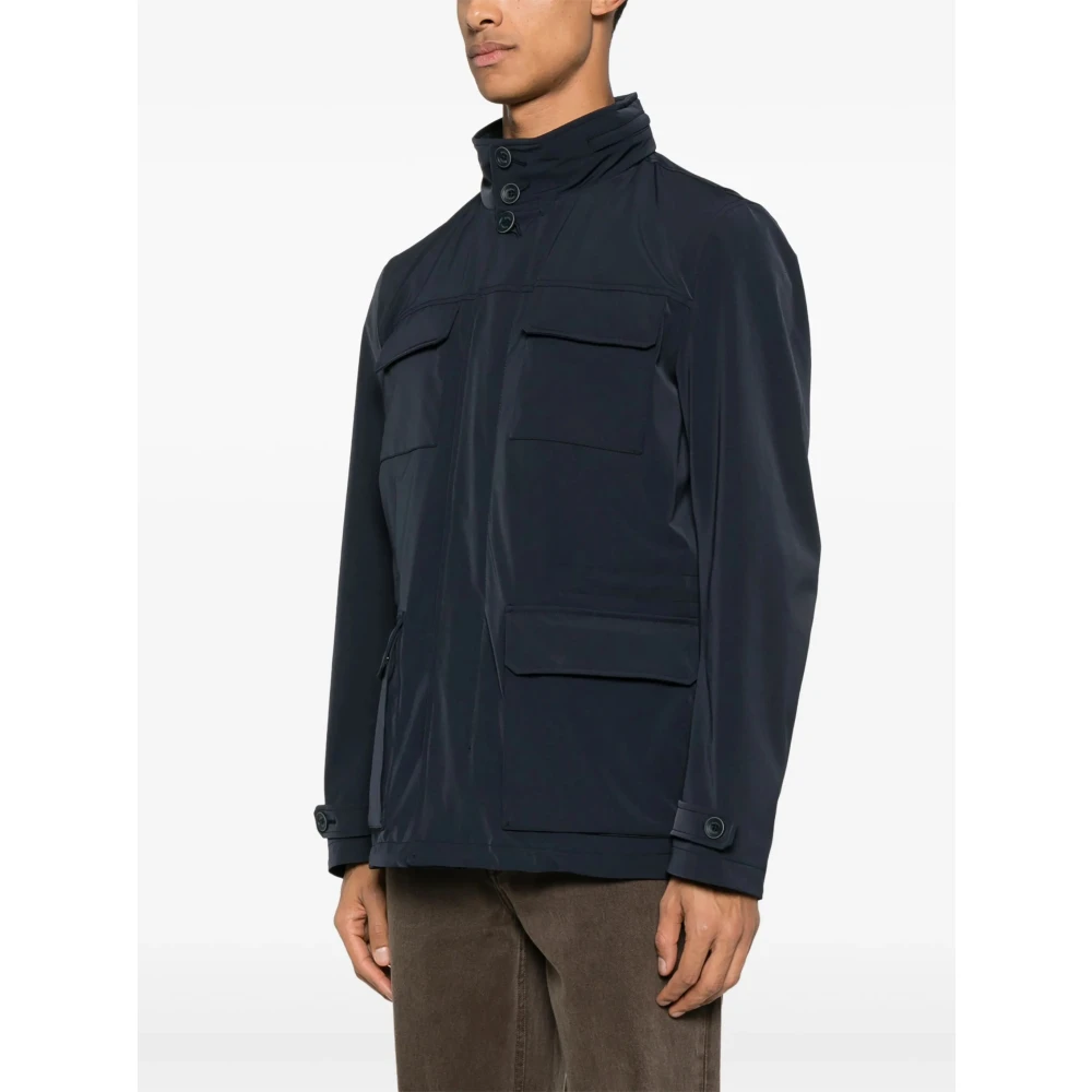 Herno Polyester Rits Voorkant Shirtjas Blue Heren