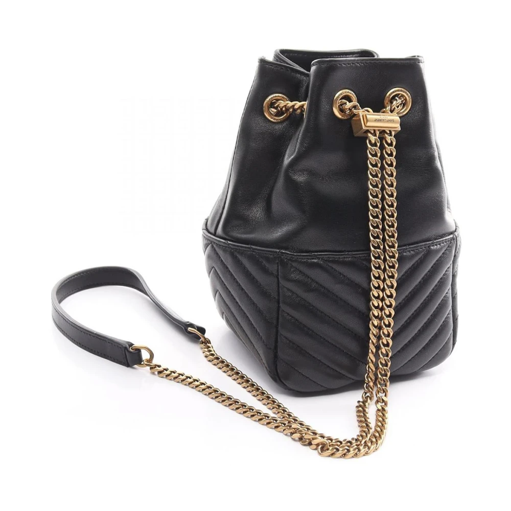 Saint Laurent Zwarte Leren Crossbody Tas met Voorvak Black Dames