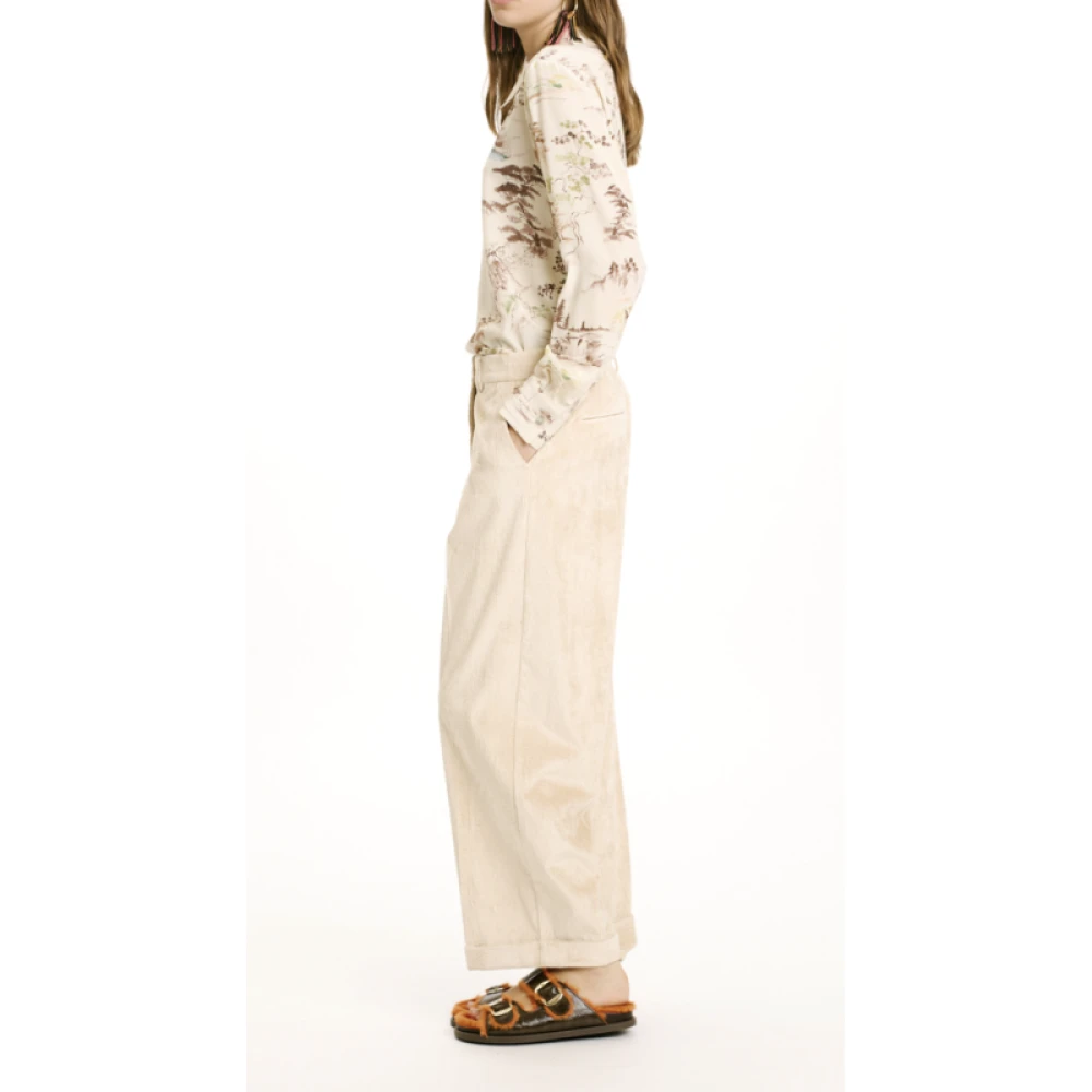 Momoni Cropped Velvet Corduroy Broek Beige Dames