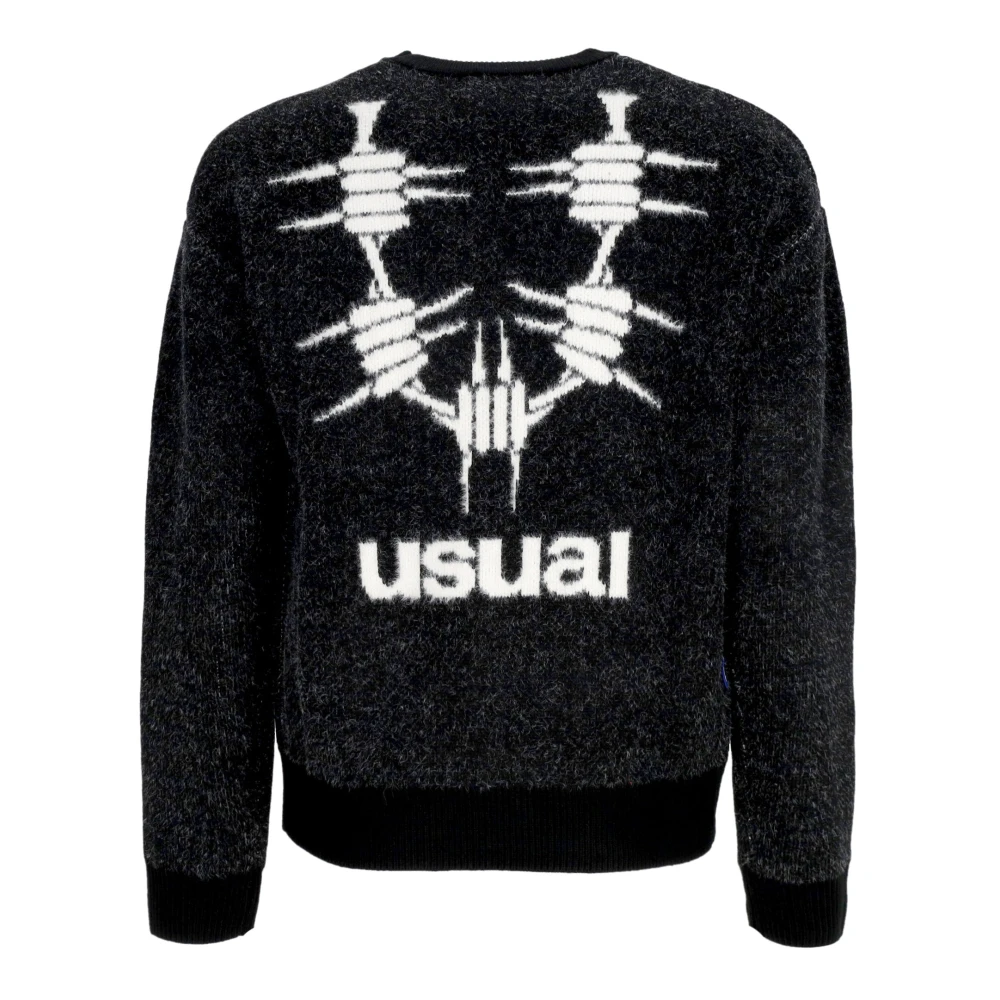 Usual Logo Crew Sweater Acryl Gebreid Black Heren