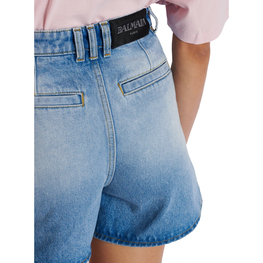 Balmain Denim shorts met knopen Blue Dames