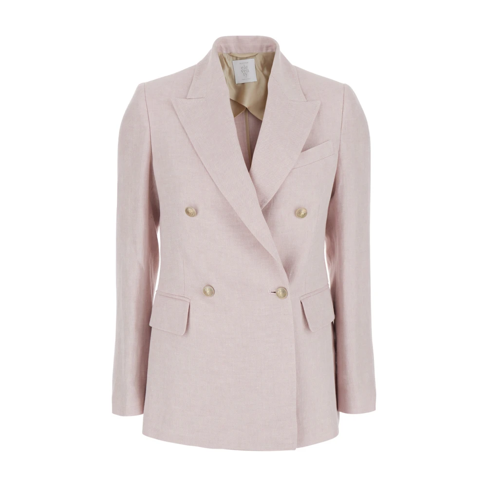 Eleventy Roze Linnen Double-Breasted Jas Vrouw Pink Dames