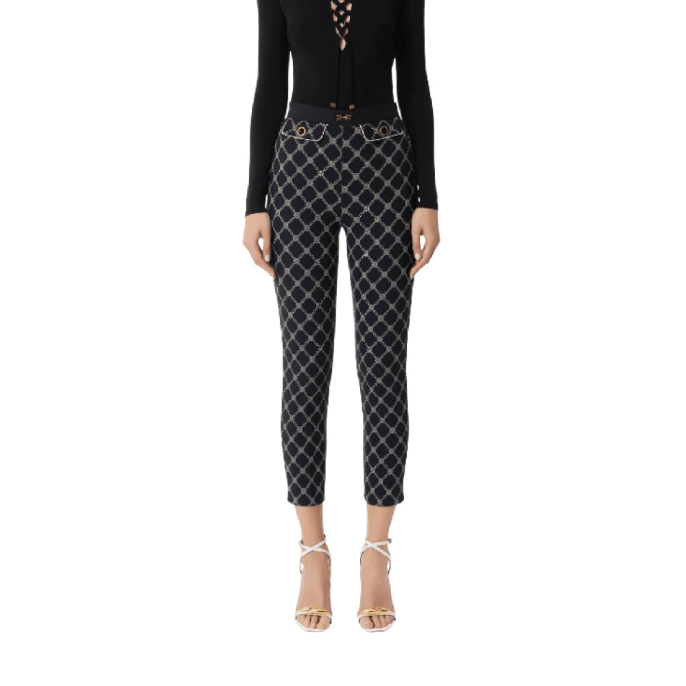 Elisabetta Franchi Diamantprint Crepe Broek Black Dames