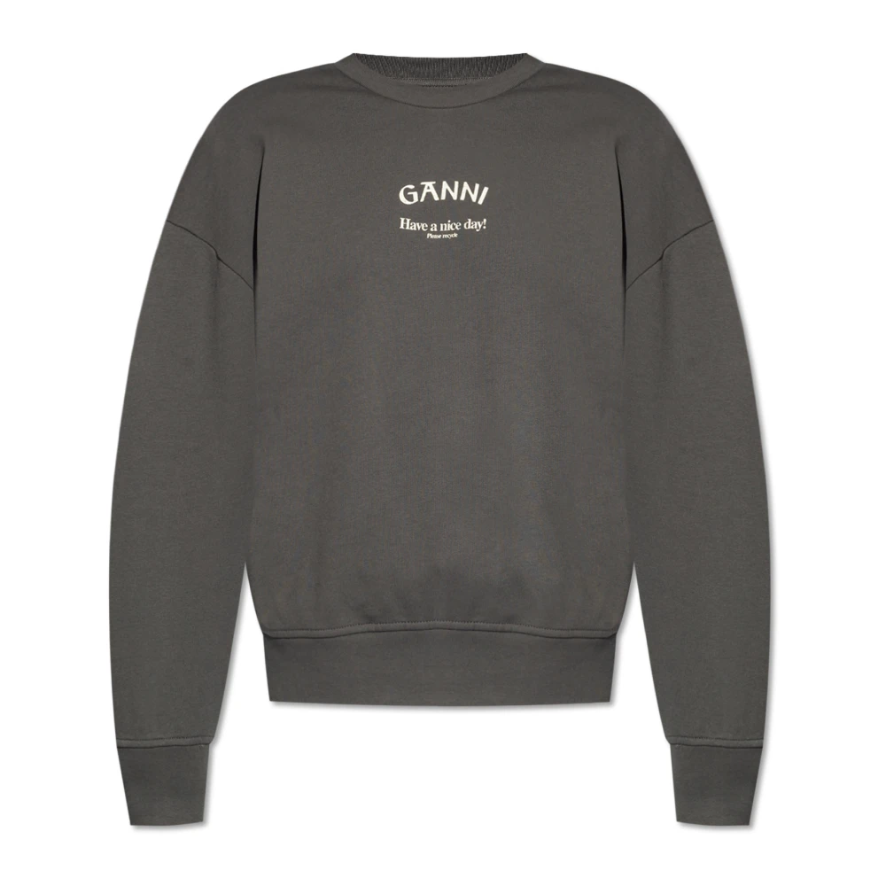 Ganni Logo Print Sweatshirt Oversized Casual Style Gray Dames
