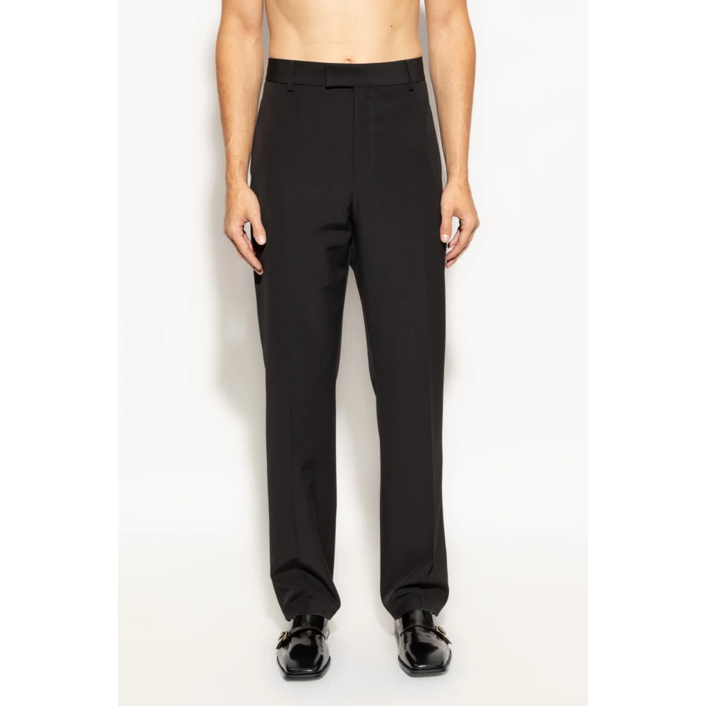 Salvatore Ferragamo Wollen broek met vouw Black Heren