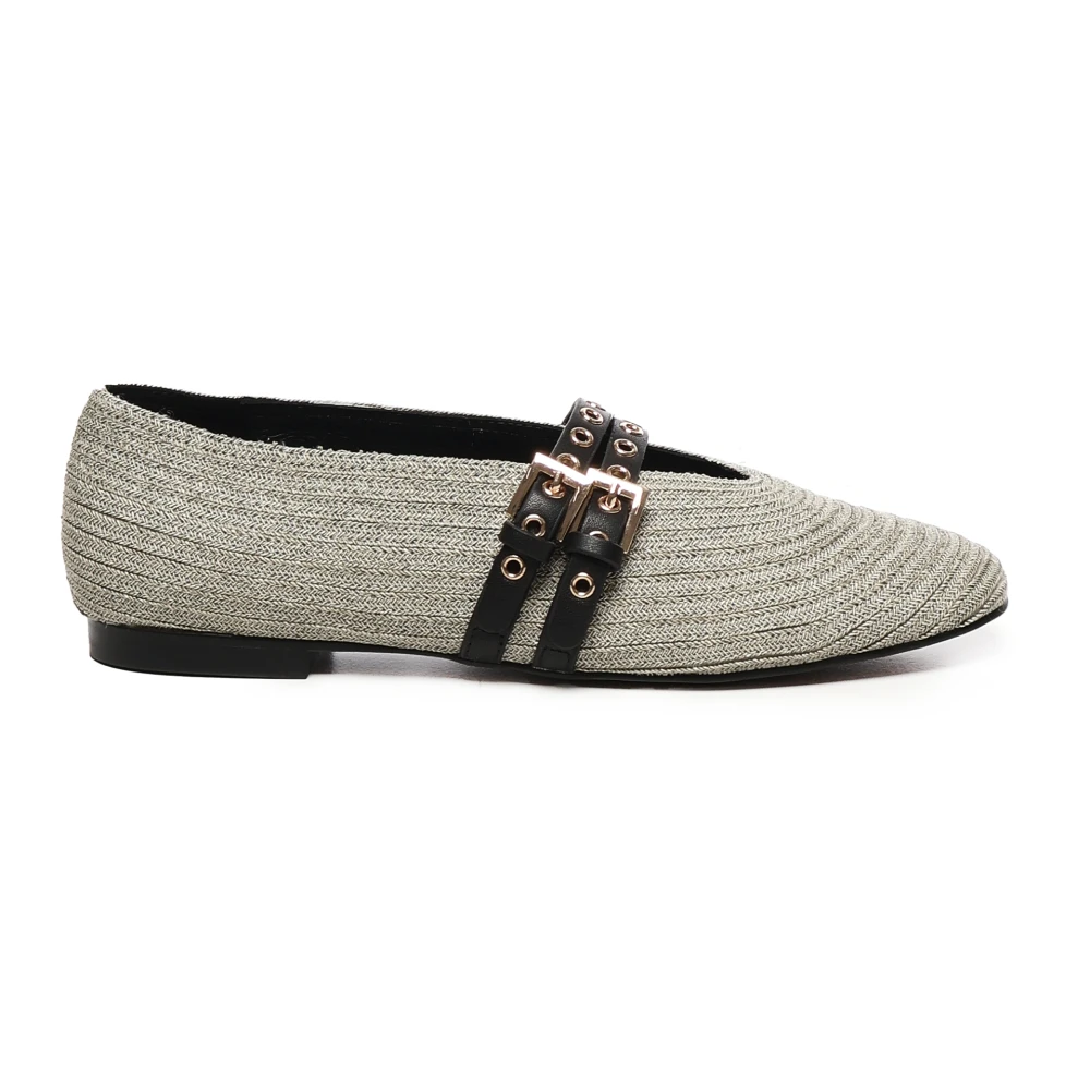 Bibi Lou Damen Grau Silberne Flache Schuhe Mit Schnallen
