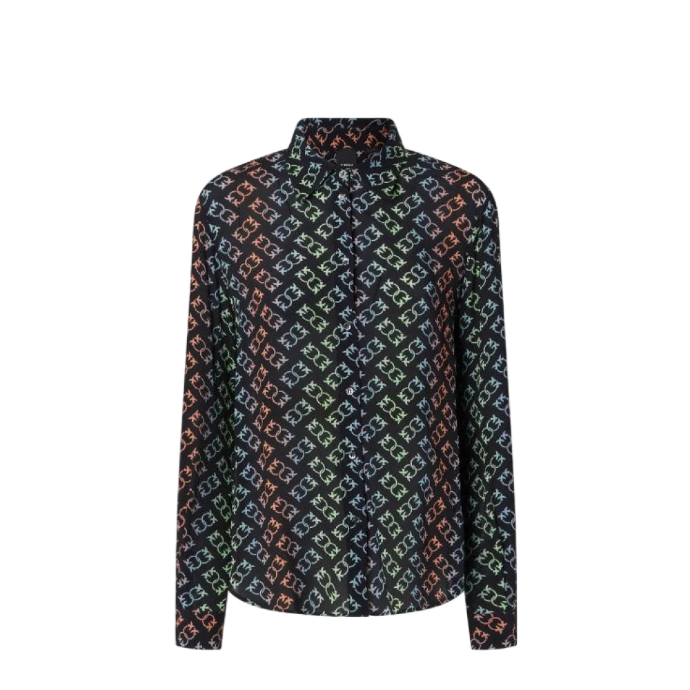 Pinko Love Birds Monogram Klassieke Shirt Zwart Multicolor Dames