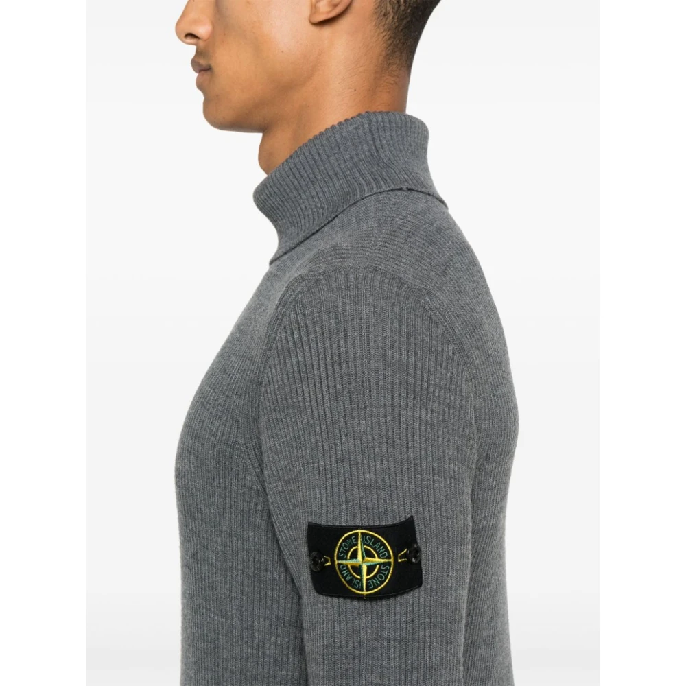 Stone Island Ribgebreide Rolhals Sweater Gray Heren