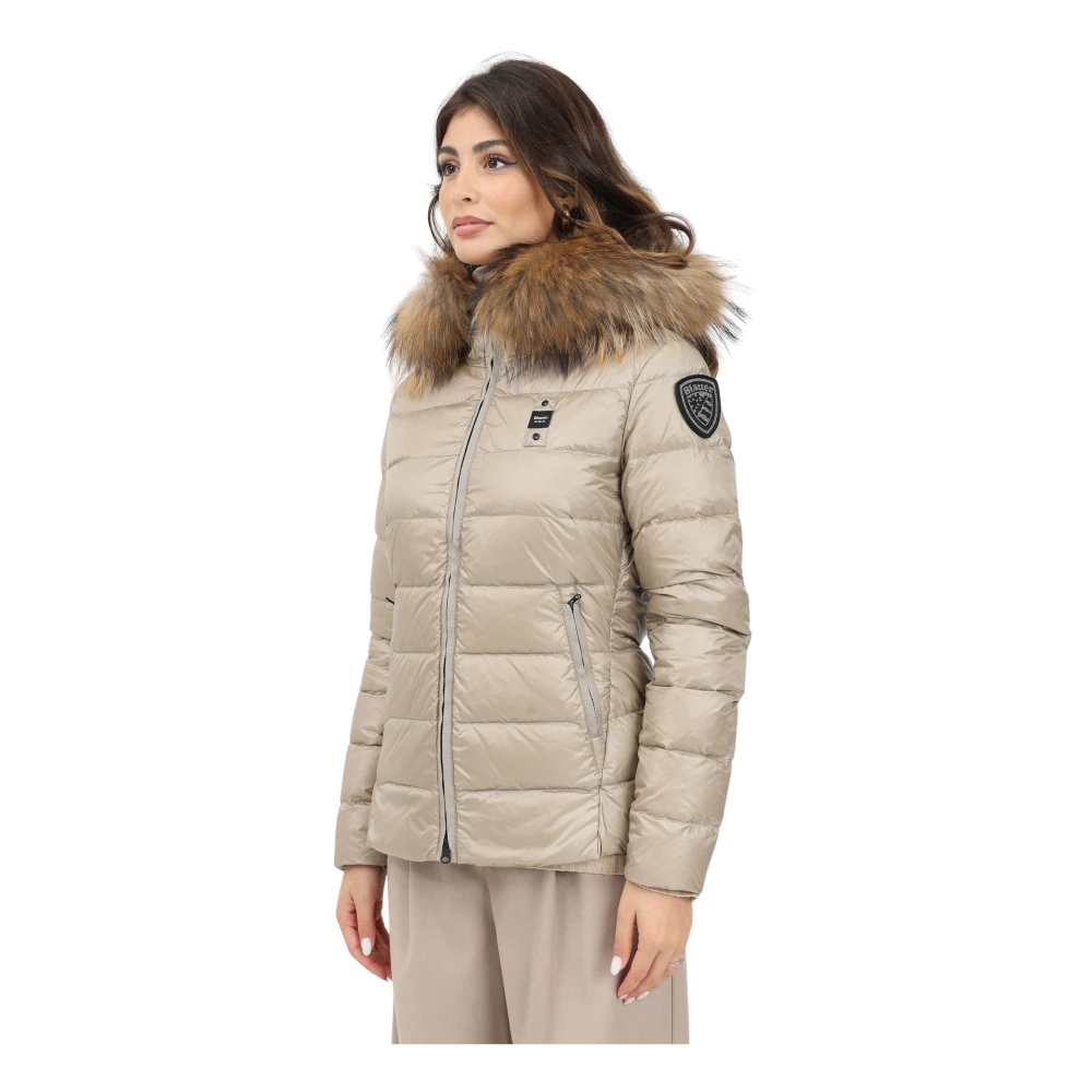 Blauer Beige Gewatteerde Hoodiejas met Bont Beige Dames