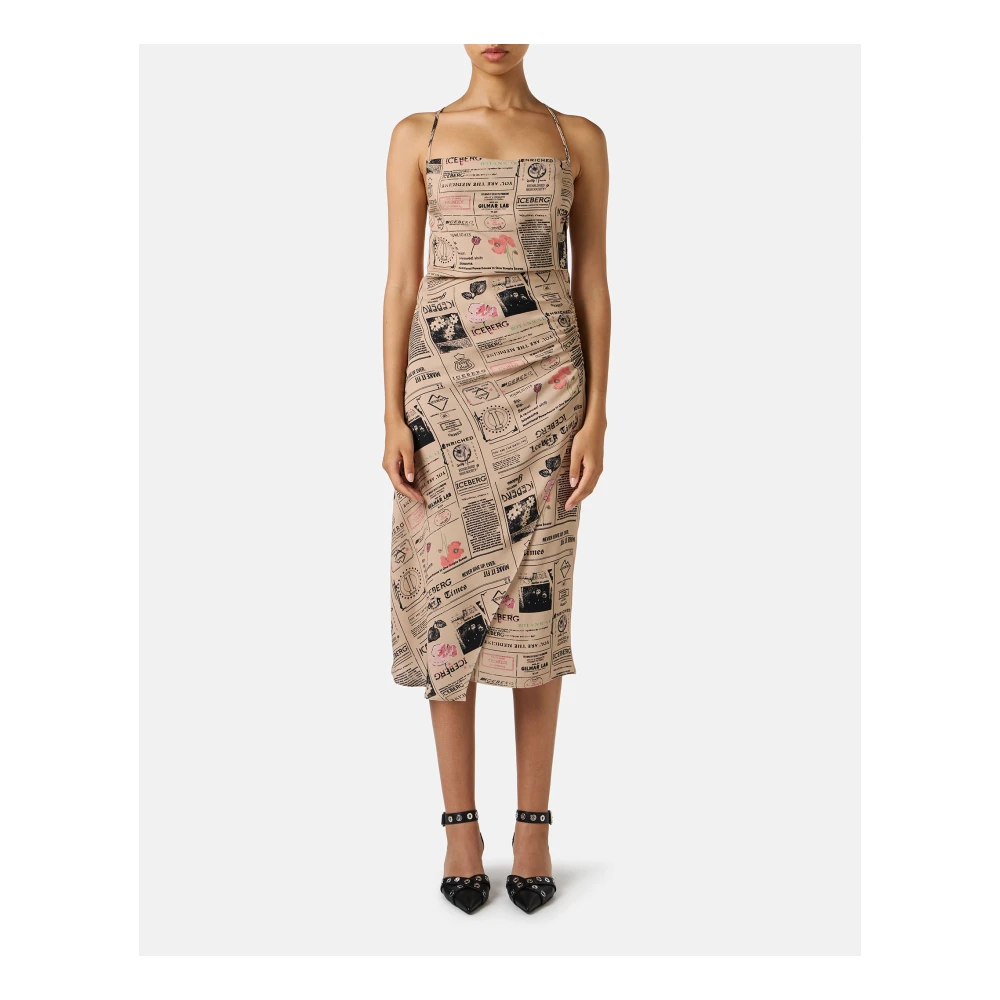 Iceberg Midi-jurk met bandjes van dubbele georgette viscose gecertificeerd RCS Multicolor Dames