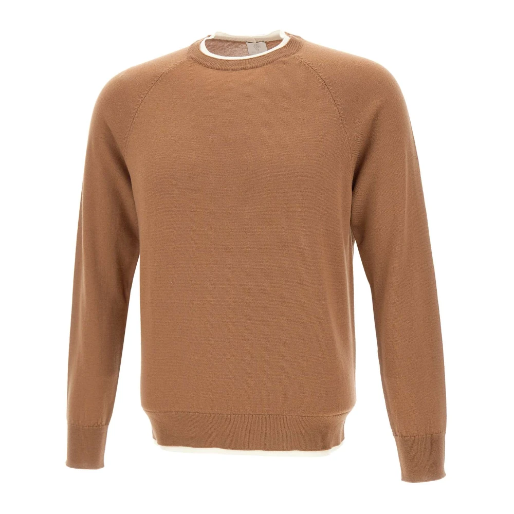 Eleventy Men's Brown Round-Neck Knitwear, L, Crewneck Jumper