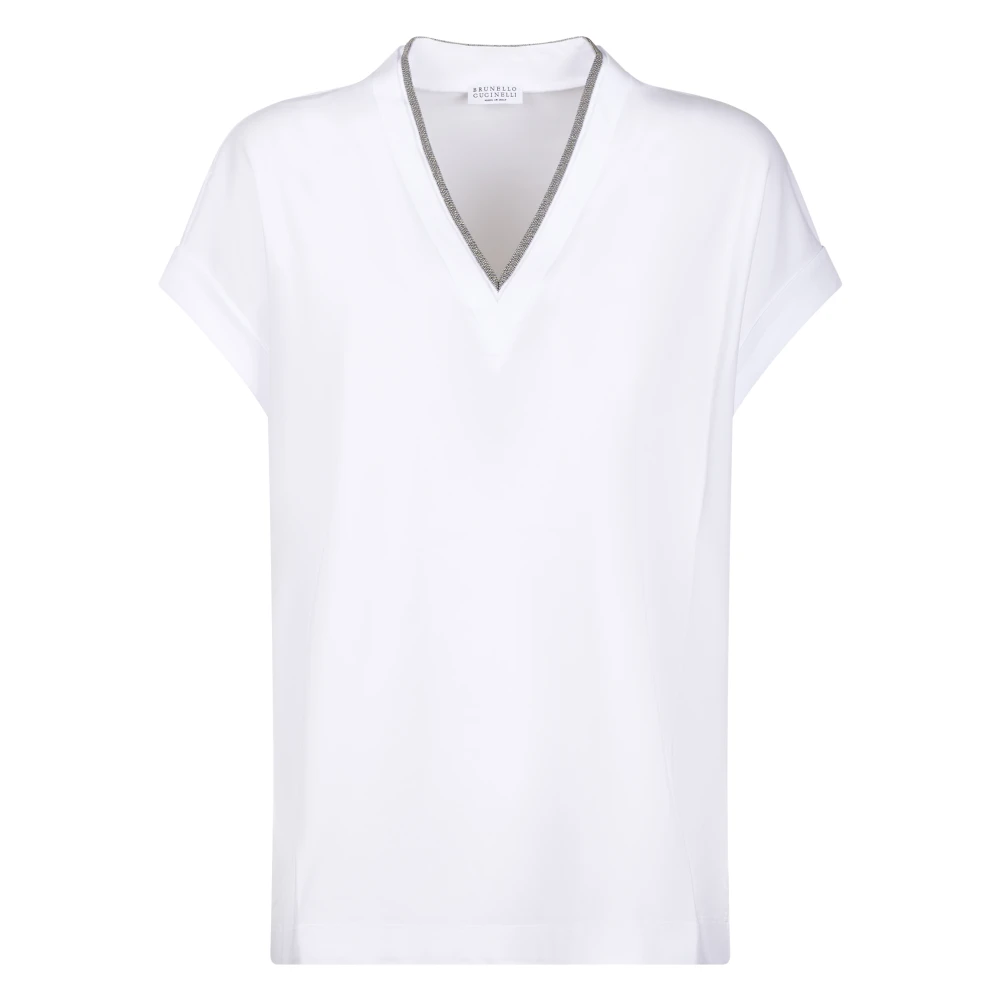 Brunello Cucinelli White V-Neck T-Shirt - Female - V-Neck Knitwear - L - Knitwear