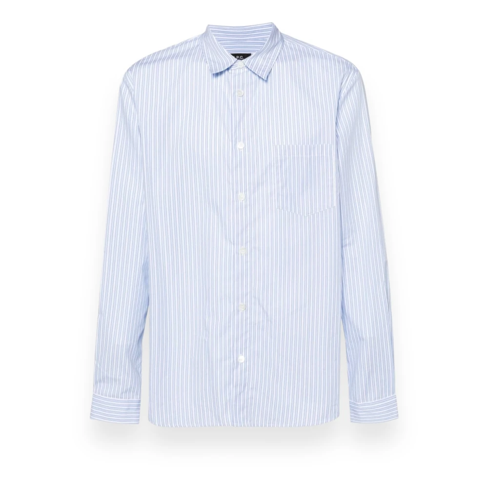 A.p.c. Gestreepte Biologische Poplin Overhemd Blue Heren