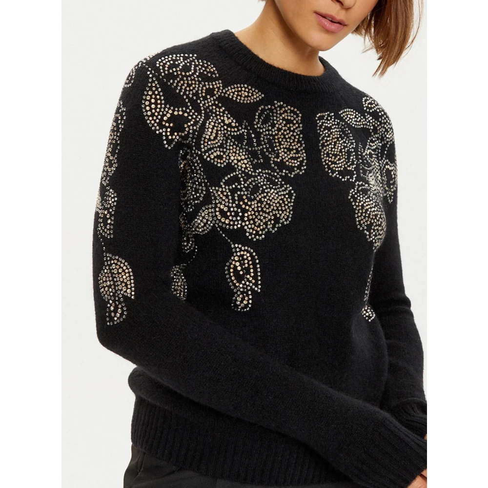 Guess Zwarte Bloemen Versierde Trui Black Dames