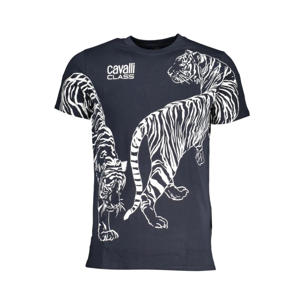 Cavalli Class Blauw Katoen Bedrukt Logo T-Shirt Blue Heren