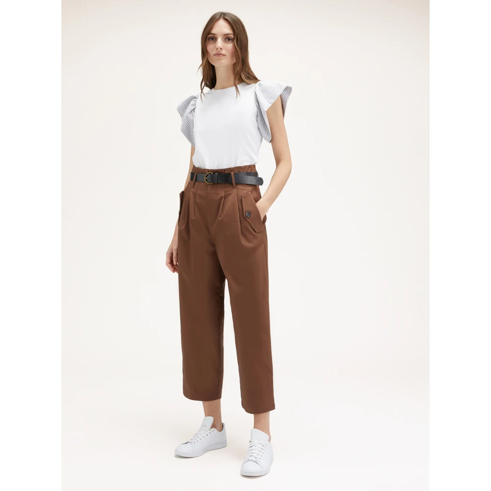 Motivi Gestreept T-shirt met Ruches Mouwen White Dames