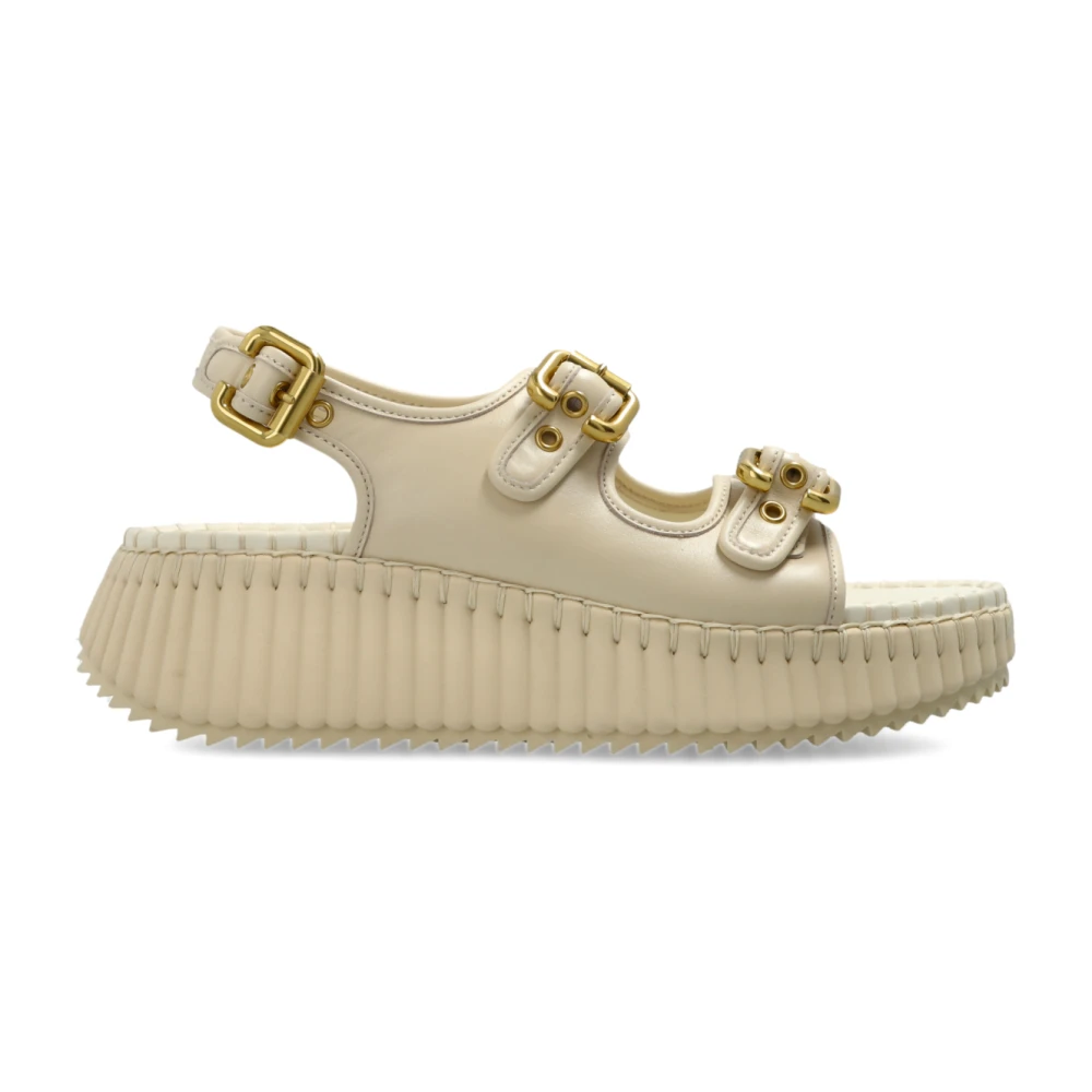 Chloé Women's Beige Wedges, 4 Uk, Nama Leather Sandals
