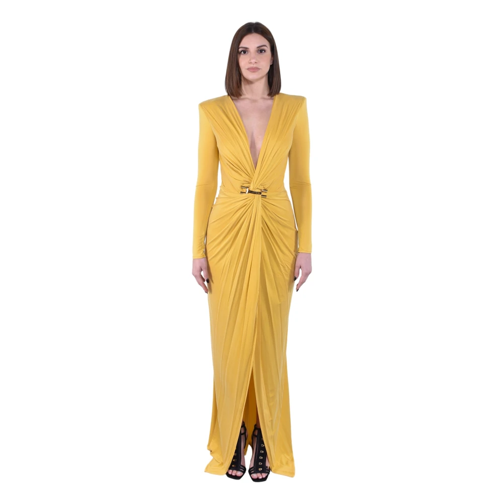 Elisabetta Franchi Yellow Maxi Dresses, Female, M, Cupro Jersey Evening Dress