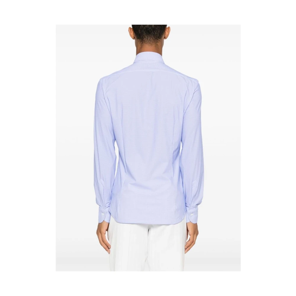 Mazzarelli Blauw Houndstooth Button-Up Overhemd Blue Heren