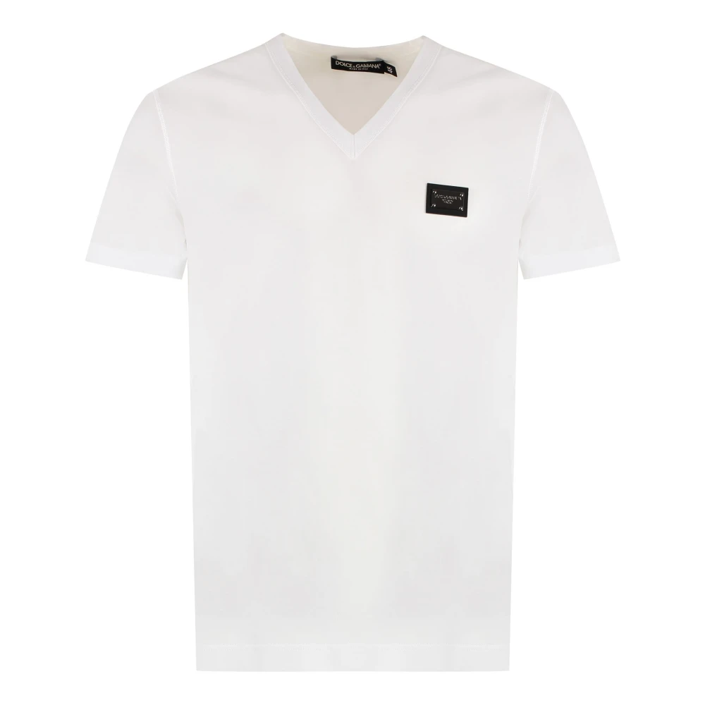 Dolce & Gabbana Ribbad bomull T-shirt White, Herr