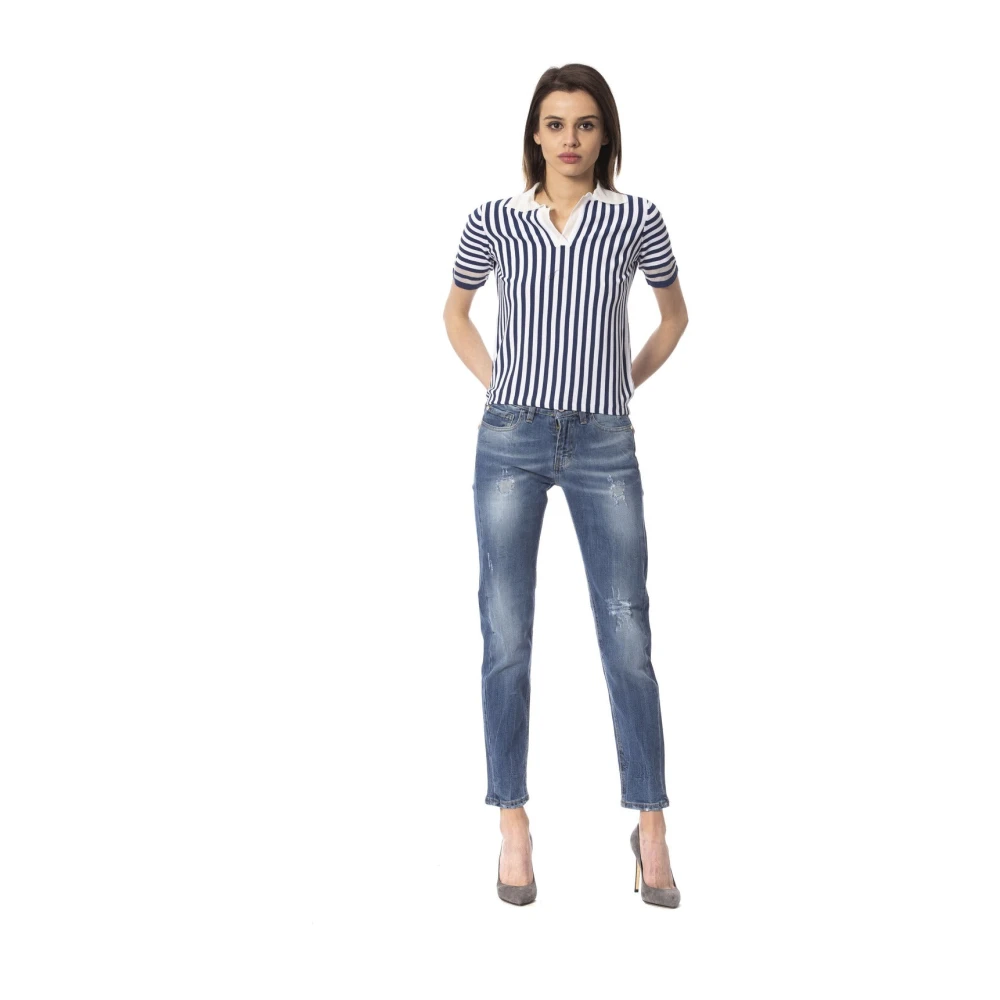 Frankie Morello Slim Fit Ripped Jeans met Aangepaste Knoop Blue Dames