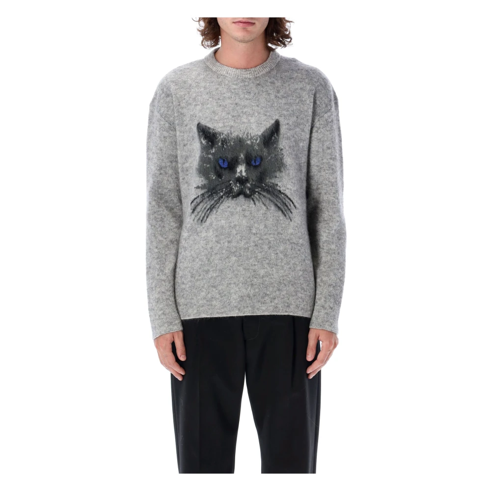 Givenchy Cat Jacquard Trui met Ronde Hals Gray Heren