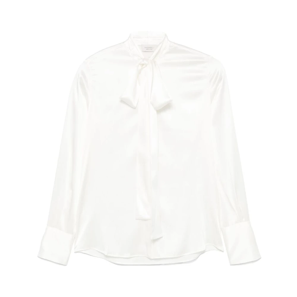 Mazzarelli Witte Zijde Mix Strik Kraag Overhemd White Dames
