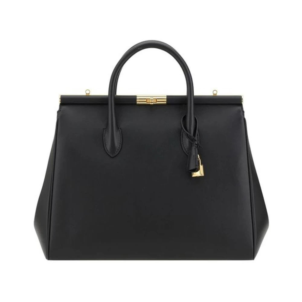 Dolce & Gabbana Elegante Leren Handtas met Gouden Sluiting Black Dames