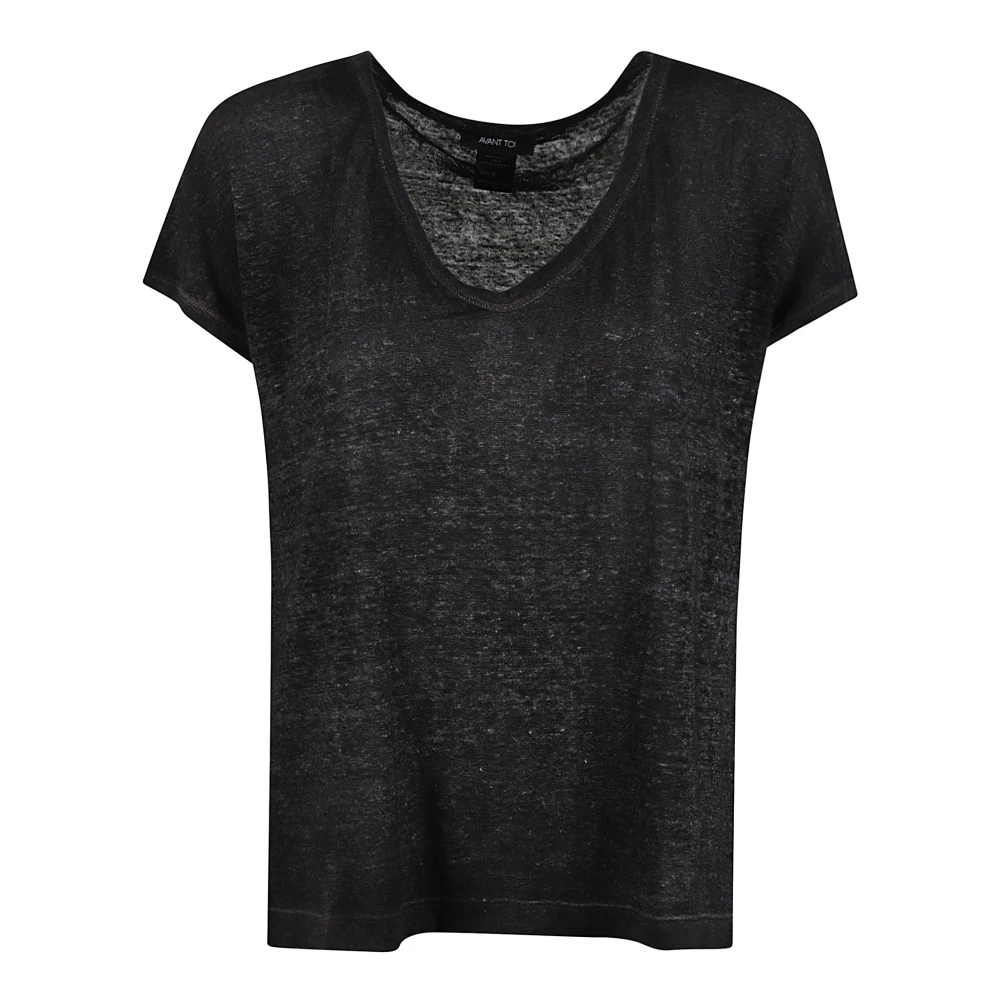 Avant Toi Handgeschilderd Linnen V-hals T-shirt Black Dames