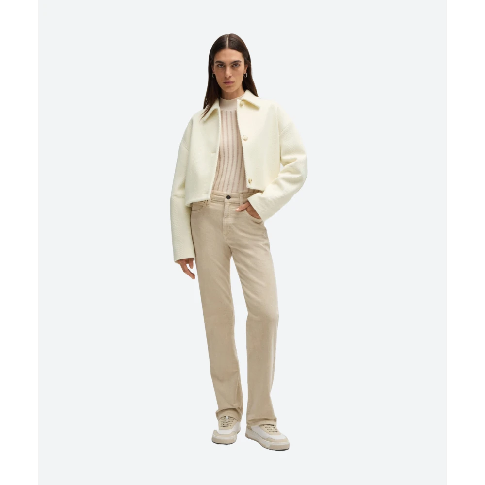 Hugo Boss Visgraat Wollen Jas White Dames
