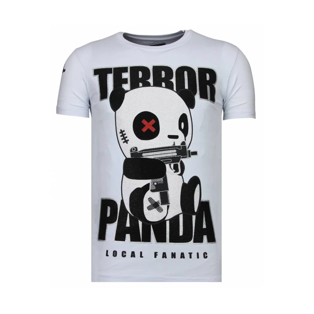 Local Fanatic Terror Panda Rhinestone - Man T Shirt - 13-6227W White, Herr