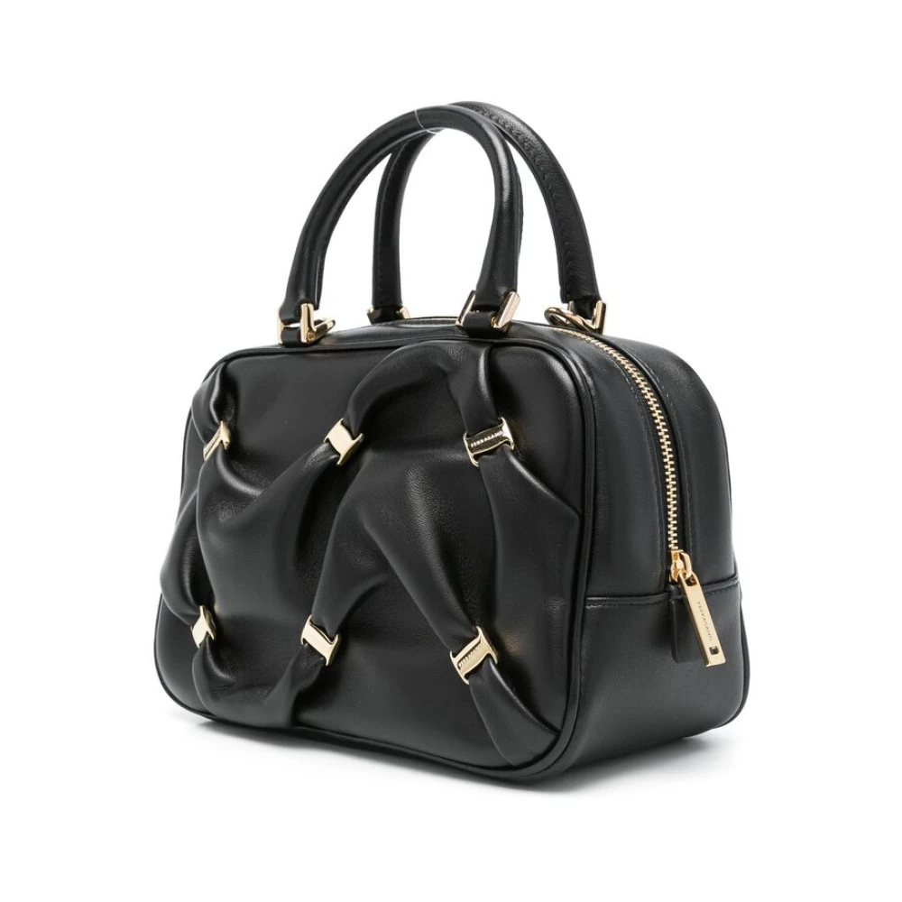 Salvatore Ferragamo Zwarte Rits Bovenste Handvat Schoudertas Black Dames