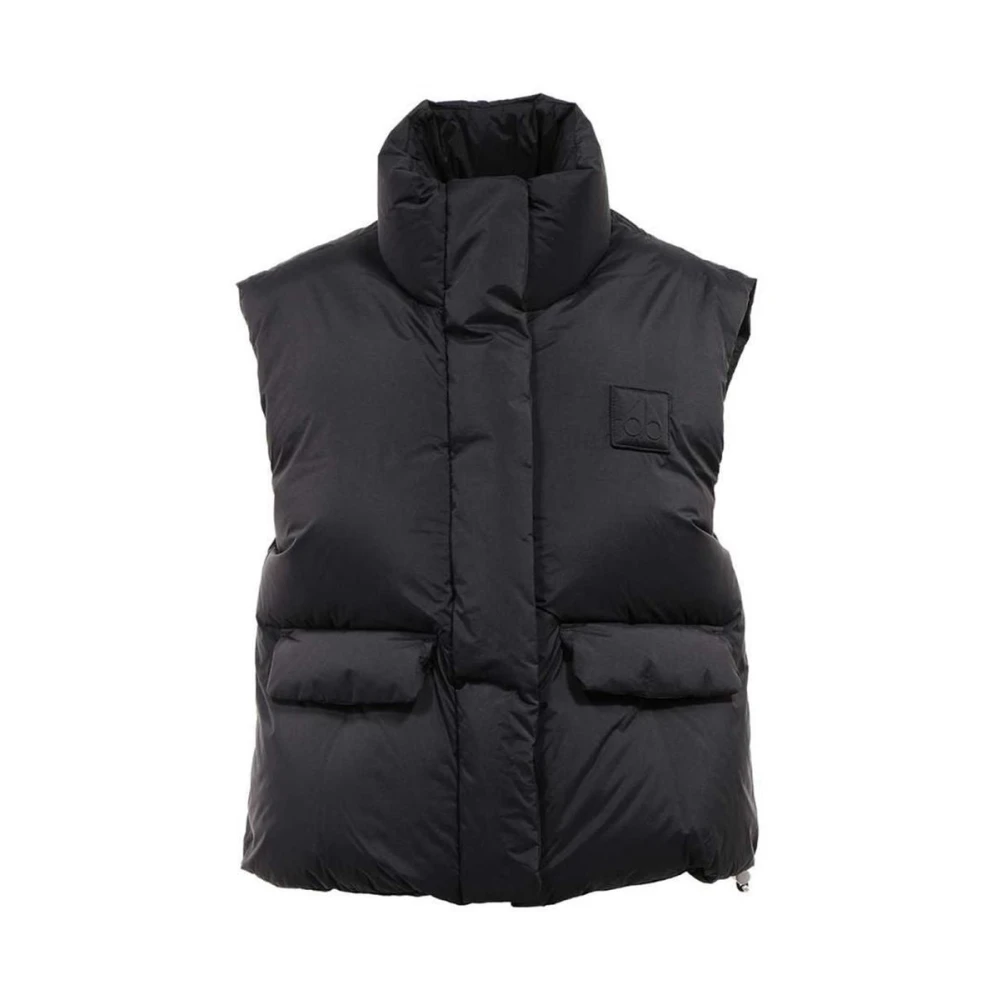 Moose Knuckles Zwarte Nylon Donsvest met Rits Black Dames