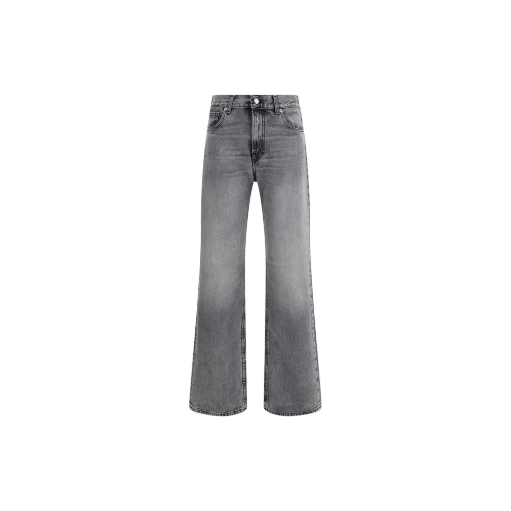 Haikure Women's Black Wide Jeans,, Denim Straight Jeans With Leather Patch W24