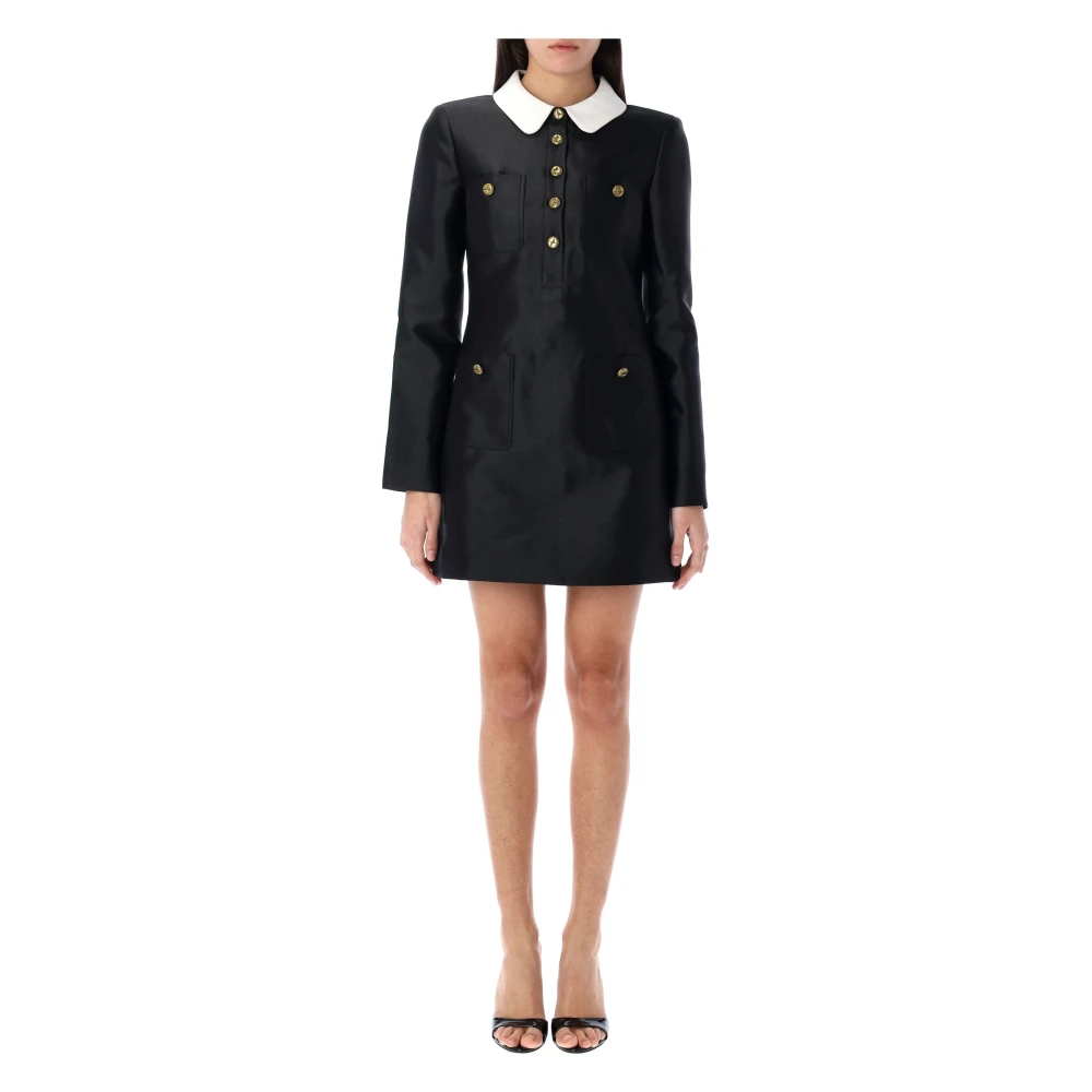 Self Portrait Stijlvolle Mini Jurk met Kraag Detail Black Dames