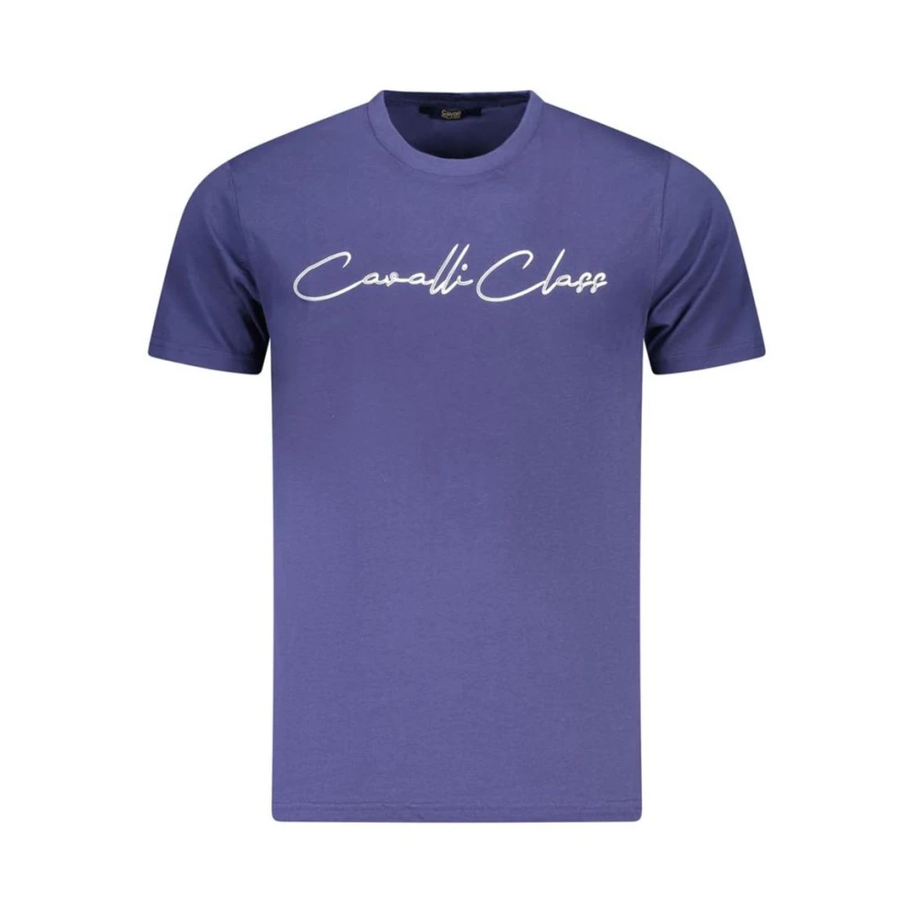 Cavalli Class Men's Blue Luxurious Cotton T-Shirt With Bold Print
