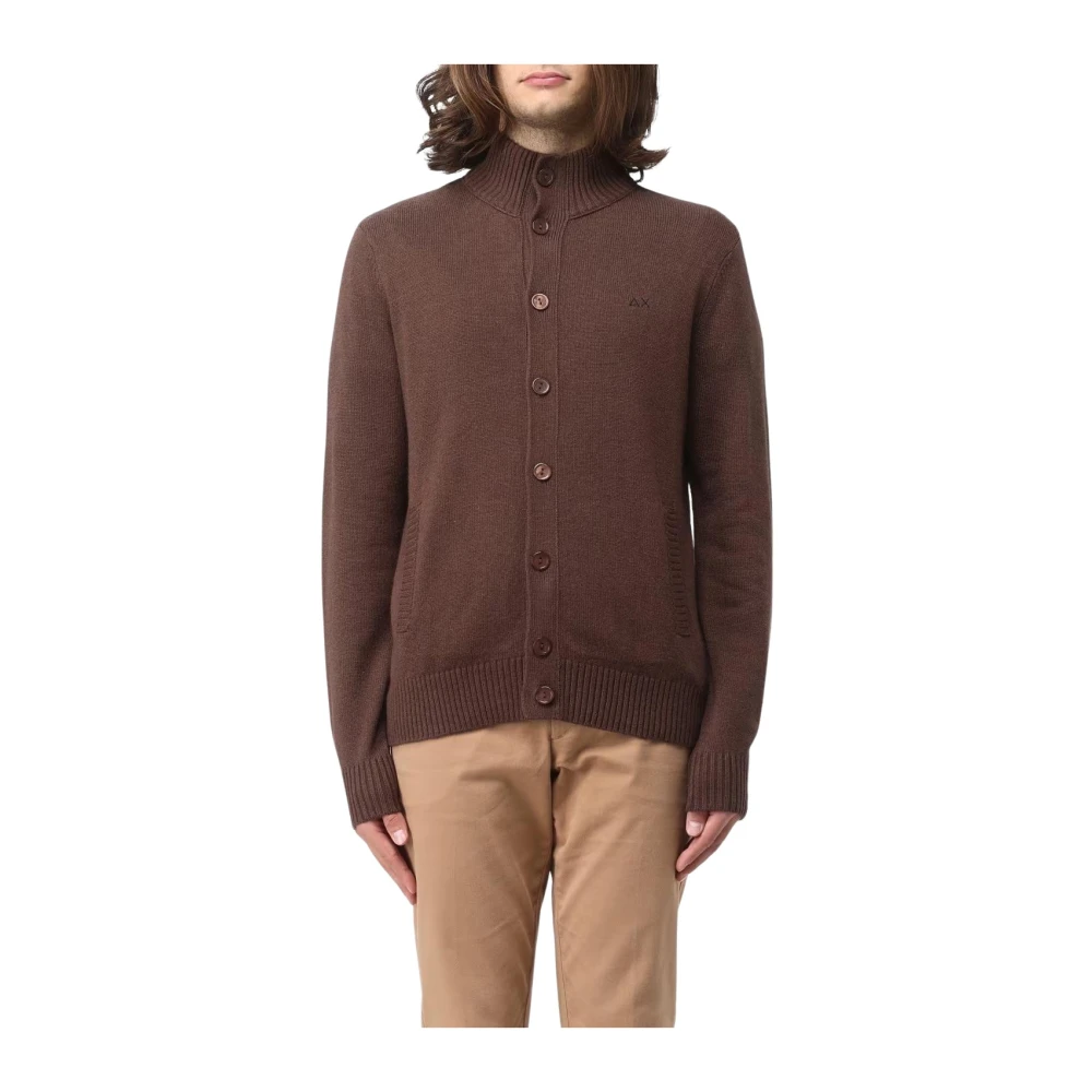 Sun68 Effen Kleur Cardigan Sweater Brown Heren