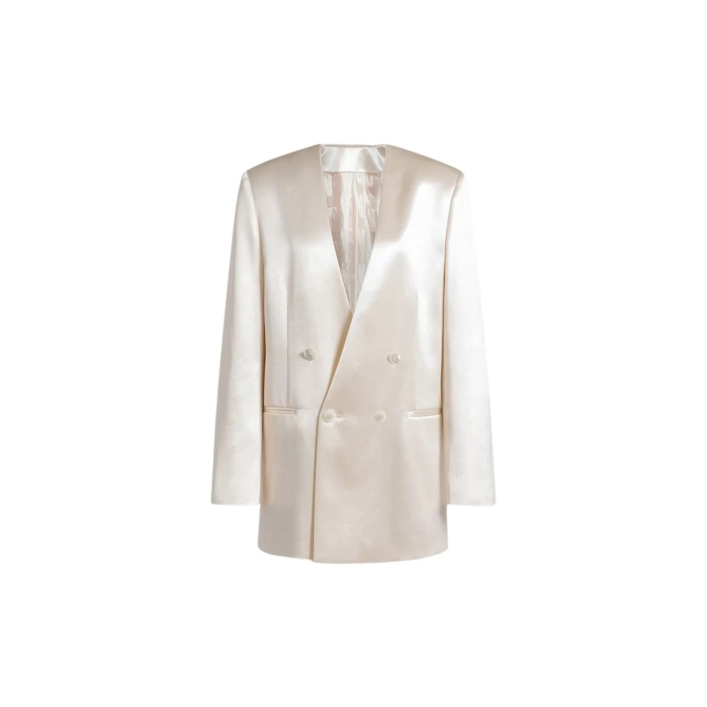 Alberta Ferretti Women's White Double-Breasted Satin Jacket - Blazers - S - Jackets