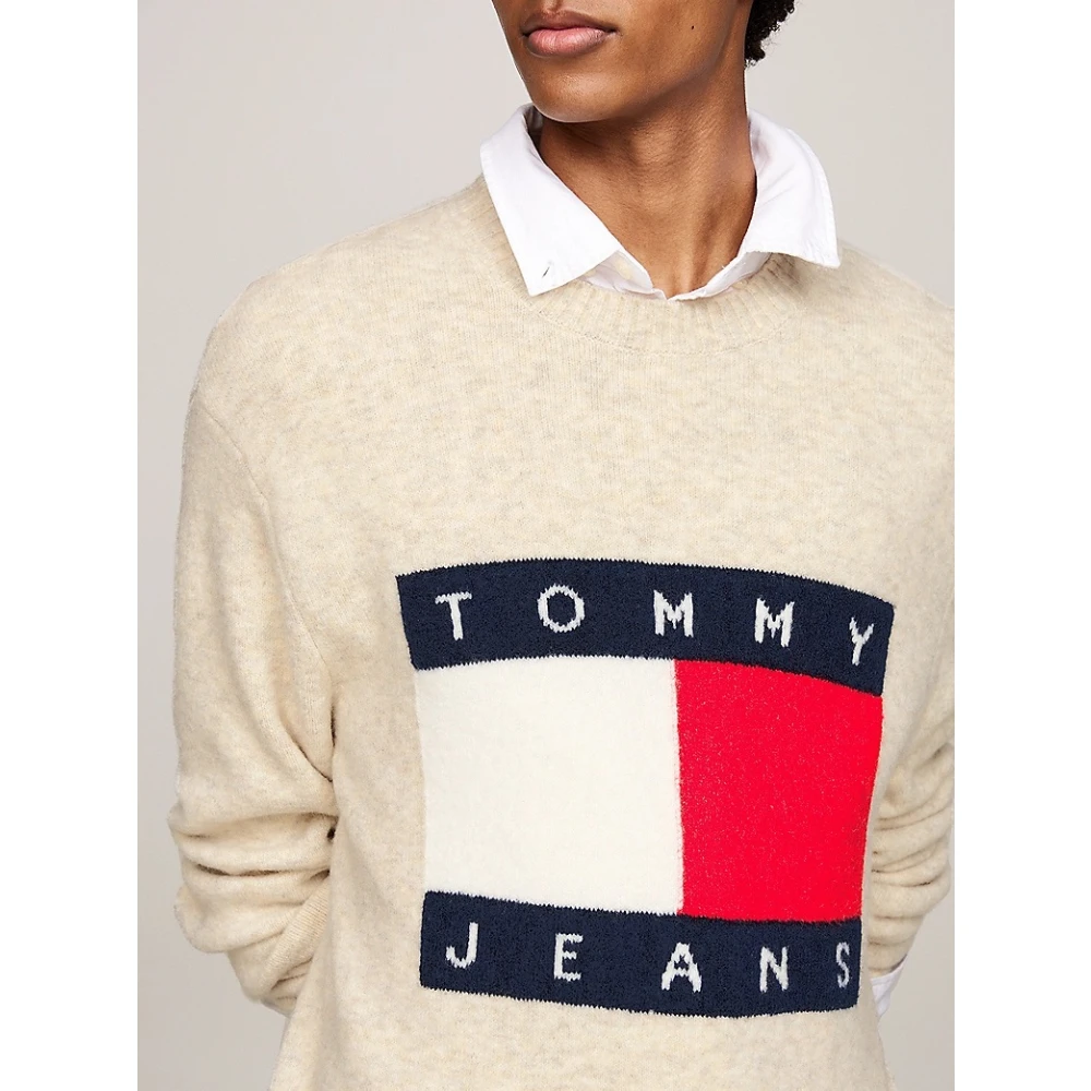 Tommy Jeans Melange Flag Sweater Regular Fit Beige Heren