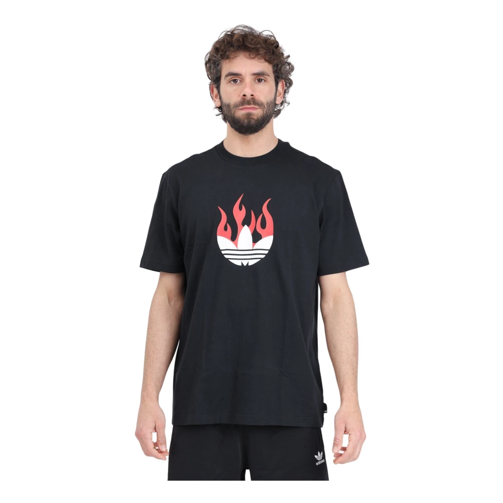 Adidas Originals Zwarte Flames Logo T-shirt Black Heren