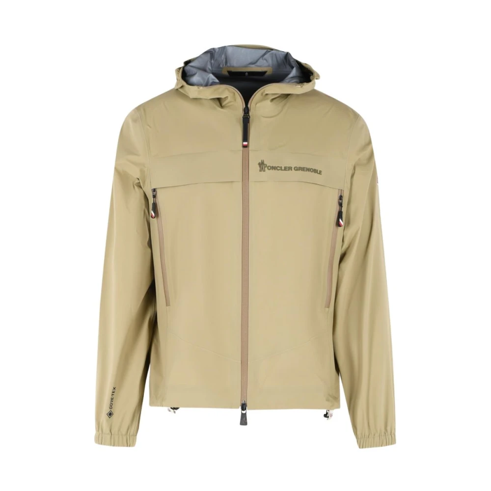 Moncler Men's Beige Light Jackets, M, Hooded Zip Jacket