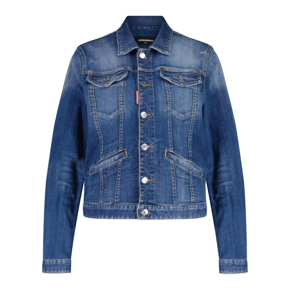 Dsquared2 Vintage Denim Jack met Distressed Look Blue Dames