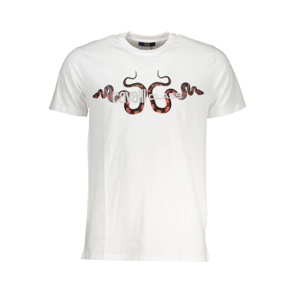 Cavalli Class Vit Bomull Logo Print T-shirt White, Herr