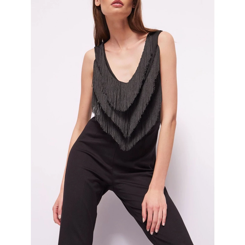 Gaudi Zwarte Franje Jumpsuit Trendy Elegant Stijl Black Dames